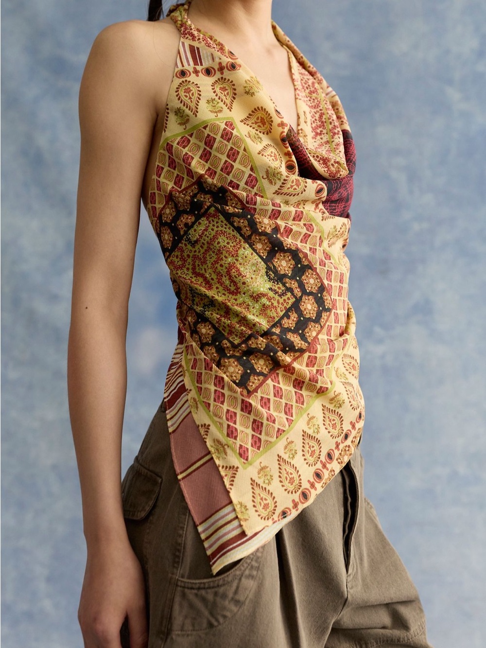 NWT Paisley-Print Halter Scarf Top